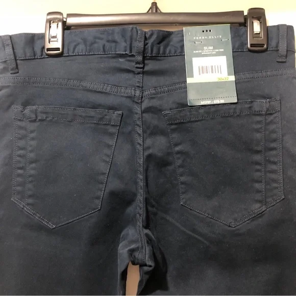 Perry Ellis Pants Men 32x30 Dark Sapphire Stretch Straight Fit Slim Casual - Picture 6 of 8